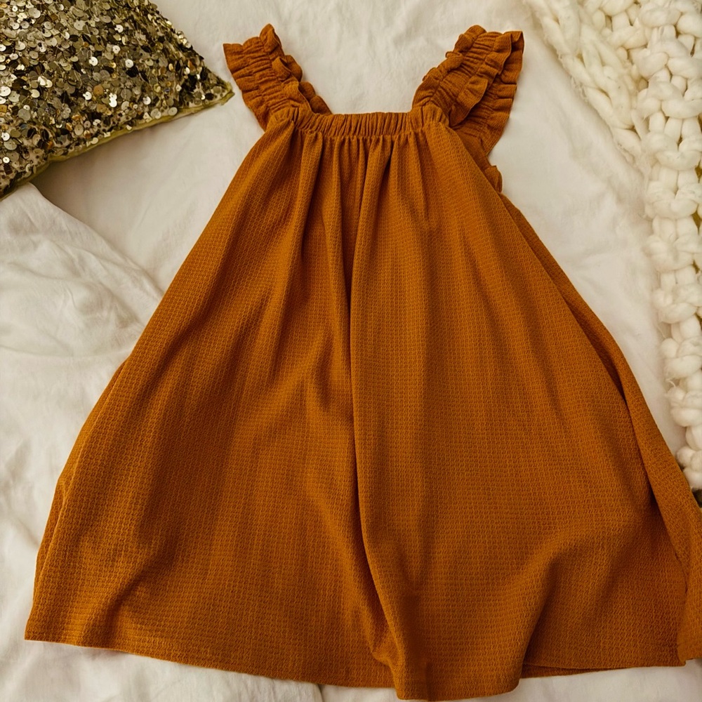 Anthropologie Ruffled Mini Dress in Warm Orange